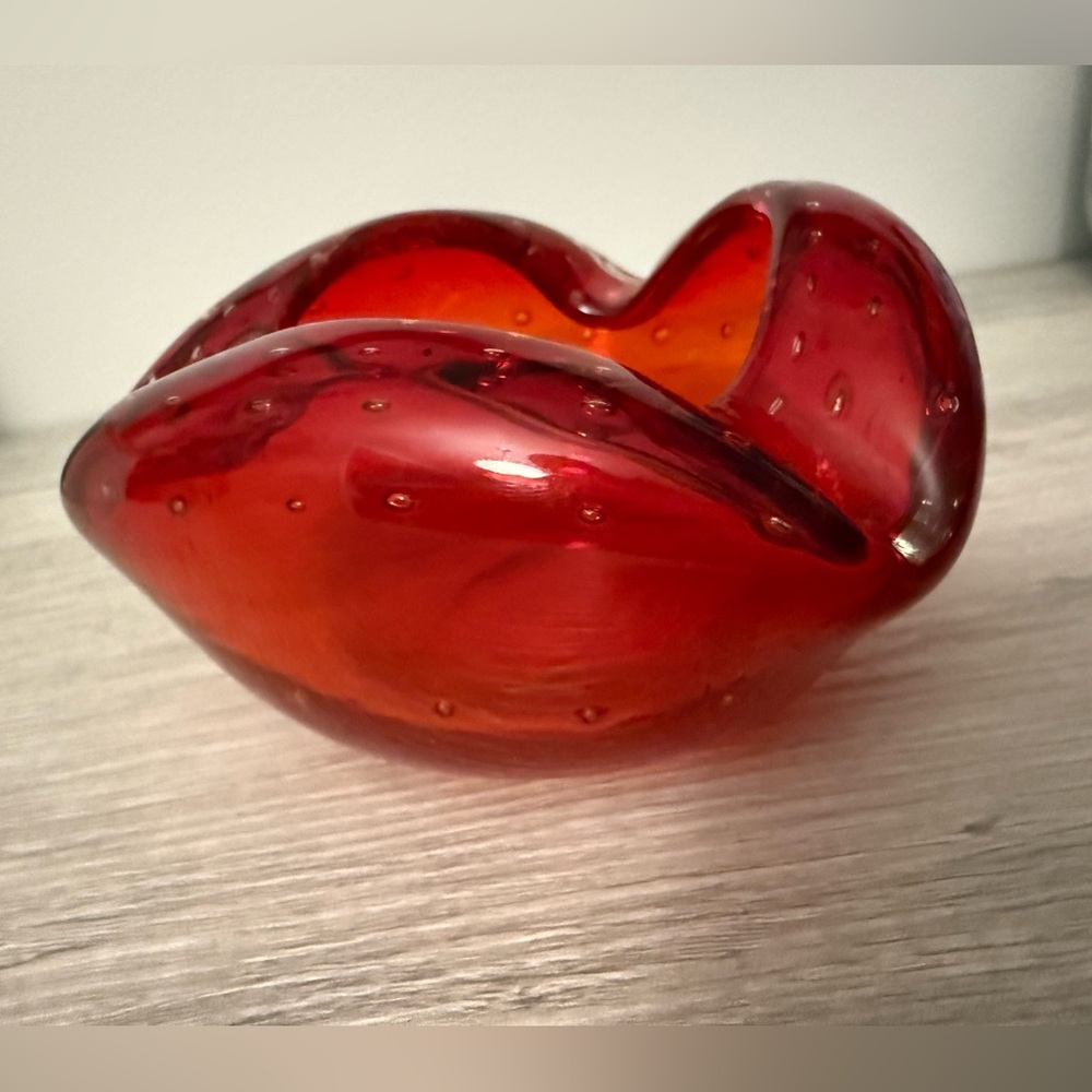 Vintage Red Italian Murano Ashtray With Controlled Bubble, Circa 1950’s